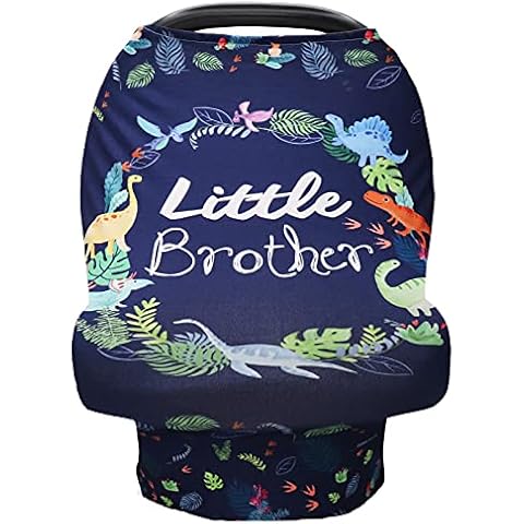 Baby Car Seat Cover for Boys, Little Brother Car Seat Canopy, Multiuse Nursing Covers, Dinosaur Theme Infant Carrier Cover Summer, Breastfeeding Scarf Newborn, Ultra-Soft Breathable Cover