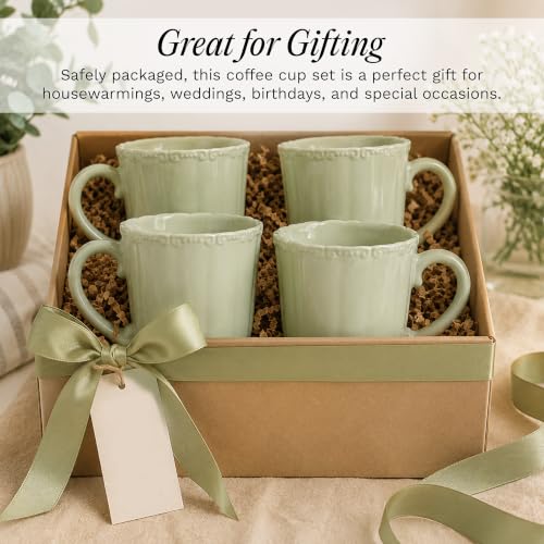 Image of SANGO Bethany Sage Mugs Set of 4, 15 oz Stoneware Green Coffee Mugs, Vibrant Ceramic Drinkware for Coffee, Tea or Cocoa, Durable Everyday Cups, Dishwasher & Microwave Safe, Kitchen Mug Set