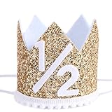 WAHAWU Light Yellow Half Birthday Party Crown - 1/2 Golden Birthday Party Hat, Happy Birthday Crown for Kids, Party Photo Prop, Party Decorations