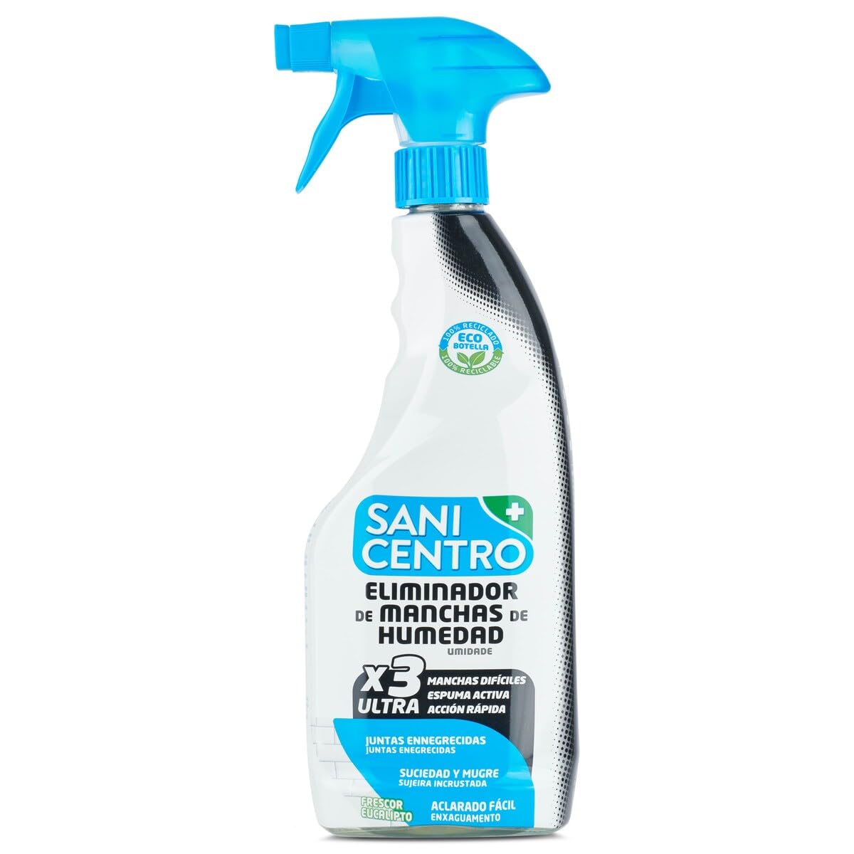 Sanicentro Eliminador de Manchas de Humedad | Elimina moho, hongos y juntas negras | Espuma activa de precisión | Aroma fresco a Eucalipto | Pistola 750mL