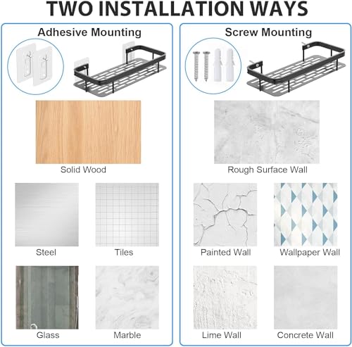 Image of Black ‎Aluminum Shelf Adhesive Bathroom Shelf /Bathroom Accessories /Bathroom Shelf for Wall Self Adhesive /Stickers, Screw for Bathroom & Kitchen Organized Storage (Pack of 1)
