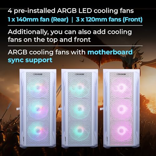 Image of ZEBRONICS Ronin Mid-Tower Premium Gaming Cabinet EATX /ATX /mATX,3X 120mm Front + 1x 120mm Rear Fan,ARGB Inner Glow,RGB LED Control,Tempered Glass Side Panel,USB 3.0, Magnetic Dust Filter