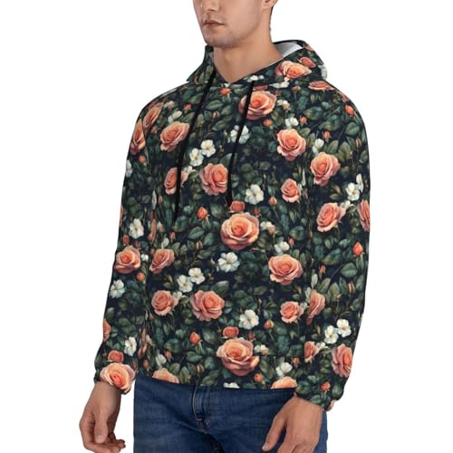 Hoodies For Men - Pink Rose Print Long Sleeve Casual Men'S Hoodies & Sweatshirts Pullover With Pocket3