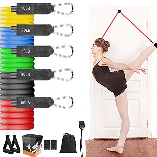 11 Pack Resistance Bands Set Workout Bands for Women and Men Training Tubes with Large Handles Ankle Straps and Door Anchor for Indoor and Outdoor Sport Home Gym Fitness