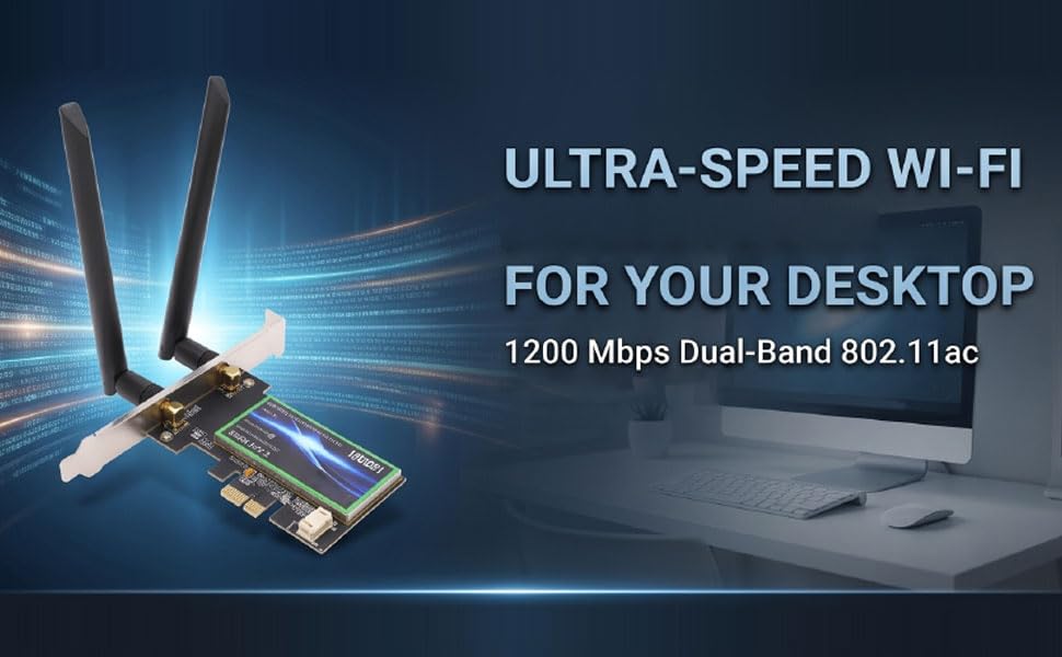 Tarjeta PCIe WiFi Zunate con Bluetooth 4.2, Adaptador de Red Dual Band 802.11AC de 1200Mbps, Doble Antena para PC y Desktop miniatura 3