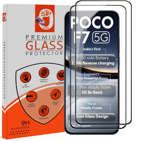Image of STP FEEL Premium HD+ Tempered Glass Screen Protector Compatible For Poco F7 5G (6.83 Inch, Pack of 2) | Edge to Edge Coverage With Easy to installation kit for Smartphone