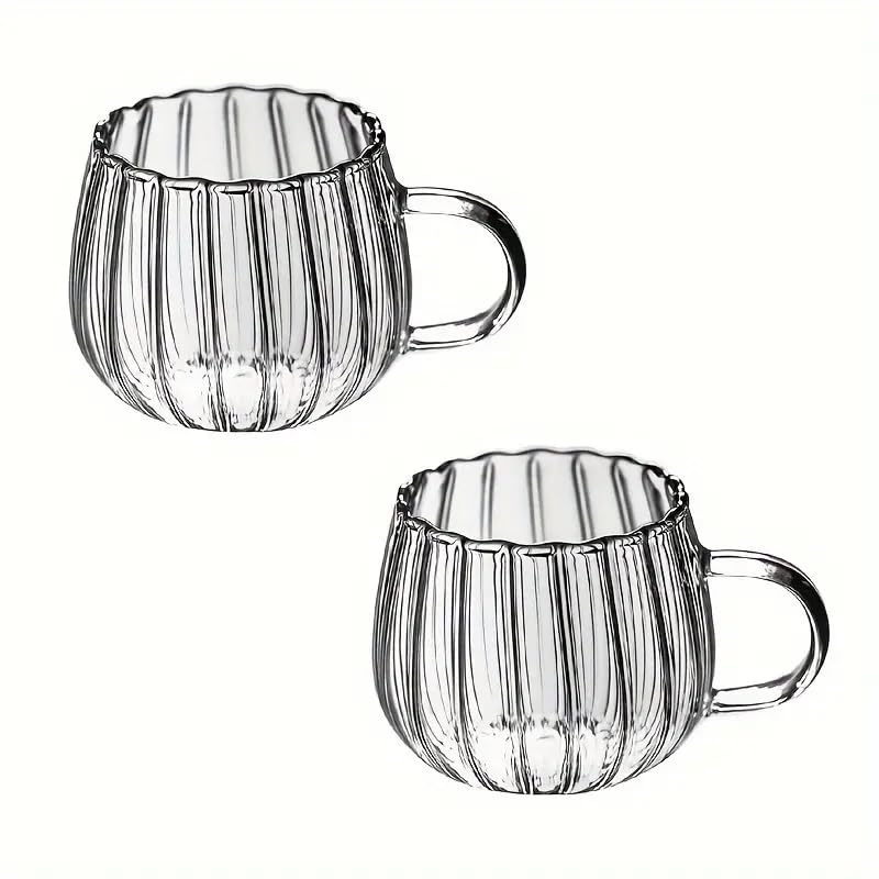 Mithra Life 2 Adet Ateşe Dayanıklı 400 ML Çizgili Borosilikat Cam Kupa Bardak MIT1100