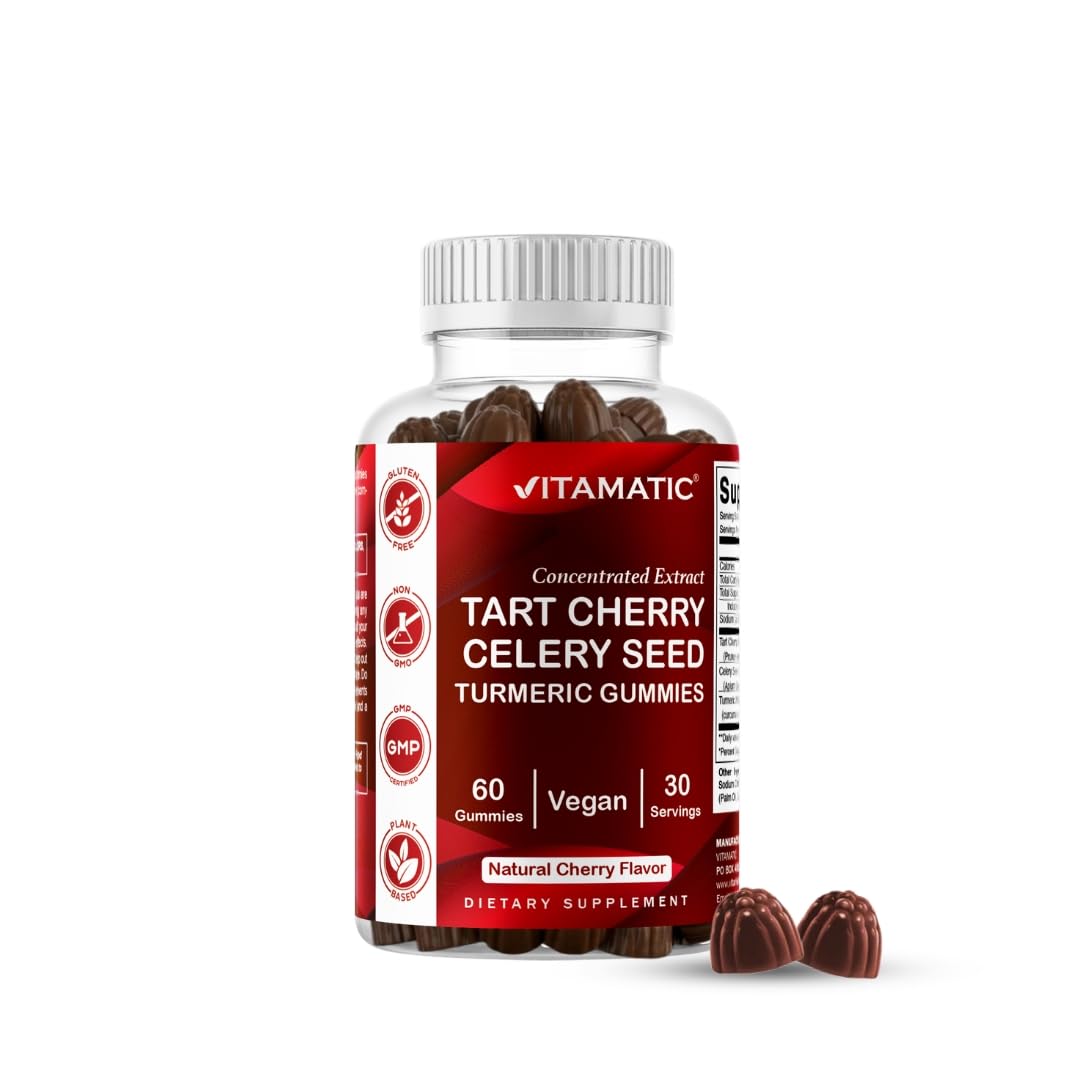 Vitamatic Tart Cherry with Celery Seed & Turmeric Gummies, 60 Count 60 Count (Pack of 1)