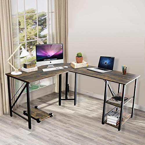 59\"x55\" Large L Shaped Corner Table Computer Desk, Bizzoelife Home Office PC Laptop Gaming Desks with CPU Stand and Storage Shelf, Wood & Steel Study Writing Workstation for Space-Saving (All Rustic) - Thumbnail 3