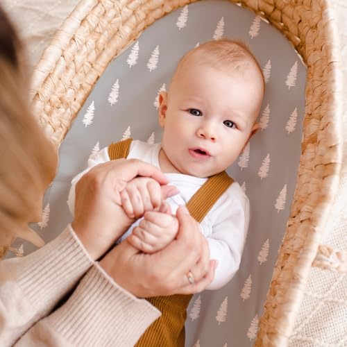 Image of Bassinet Sheets 3 Pack, Breathable Cozy Fitted Mattress Sheet, Elastic Travel Bassinet Fashionable, Standard Cradle Safe Sheets for Baby Boy Girls 32 inch x 16 inch Grey Deer
