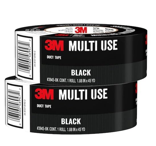 Image of 3M Tough Multi-Use Rubberized Black Duct Tape, Strong Adhesive and Water-Resistant, Multi-Surface Duct Tape for Indoor and Outdoor Use 1.88-in x 45 Yards, 2 Pack (3945-BK-2PK)