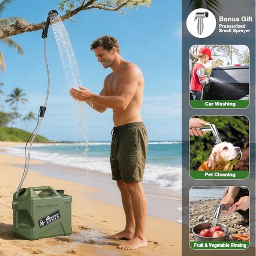 Ducha portátil para camping Eioehtl, balde alimentario de 5 galones con bomba de batería de 2200mAh, IPX7 impermeable, cabezal de alta presión, diseño a prueba de derrames para camping, playa, senderismo y lavado de perros miniatura 7