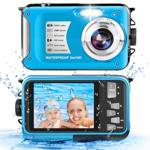 Fotocamera subacquea impermeabile 10FT 1080P Full HD 30MP fotocamera subacquea 16X zoom digitale con scheda 32GB Anti Shake fotocamera digitale blu