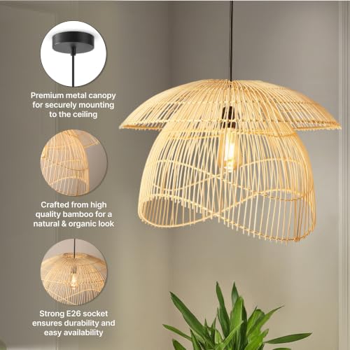 Image of Habere India-All the Cultures Fabricating India Bamboo Lampshade | Cane Lamps | Wicker Lamps | Cafe Lights | Rattan Ceiling Lights | Rattan Lamp Light (01)