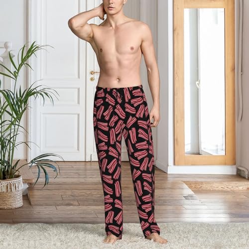 Mens Pajama Pants Bottoms with Pockets - Bacon Print Black Comfy Mens Pj Pants, Soft Men Lounge Pants2