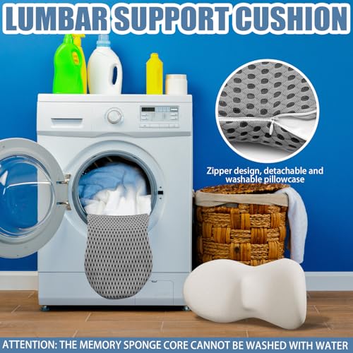 Cnwinu Lendenwirbelkissen, Rückenkissen für Autositze und Bürostühle, Ergonomisches Memory Schaum Lendenkissen, Lumbar Support Cushion, Lumbar Support Pillow für Ausruhen, Schlafen, Reisen (Hellgrau)
