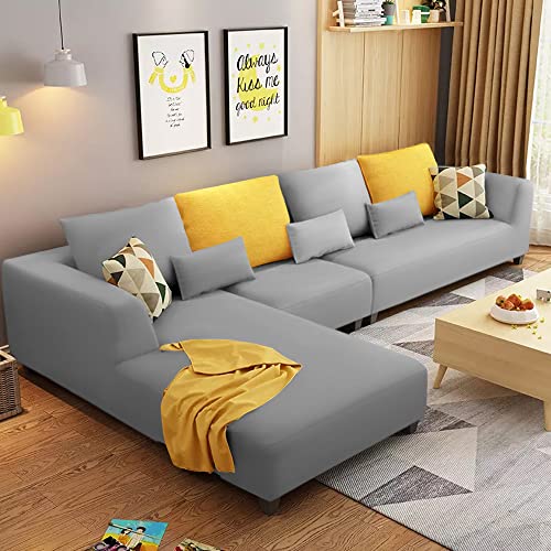 Image of Galib LHS 6 Seater L Shape Sofa Set for Living Room (Grey) Premium Fabric