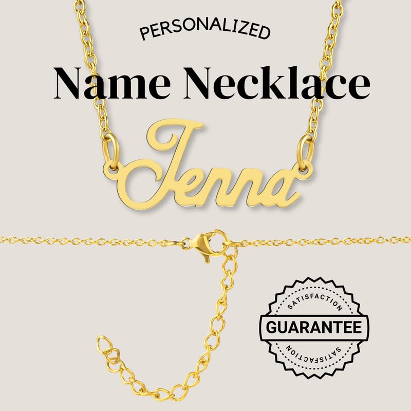 KISPER Collar con colgante personalizado de acero inoxidable chapado en oro de 18 quilates, Acero inoxidable, No es una piedra preciosa
