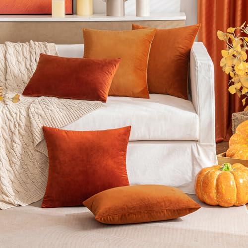 Image of MIULEE Velvet Throw Pillow Covers 12x20 Inch, Pack of 2 - Burnt Orange, Soft Solid Lumbar Decorative Pillow Covers Modern Luxury Home Decor for Chair Couch Sofa Bedroom Livingroom