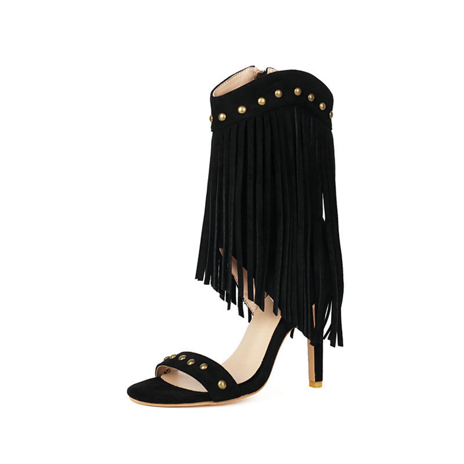 Sandales pour Femmes à Talon aiguillé avec Bride de Cheville de 10,5 cm, Bout Ouvert, Talon Stiletto, Style Occidental, Chaussures d'été pour fêtes et Festivals
