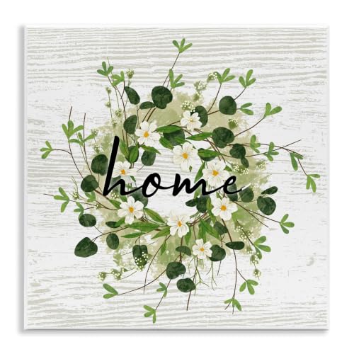 Botanical Wreath Home Sign, 12 x 12 Inch Mounted Print on Wall Plaque