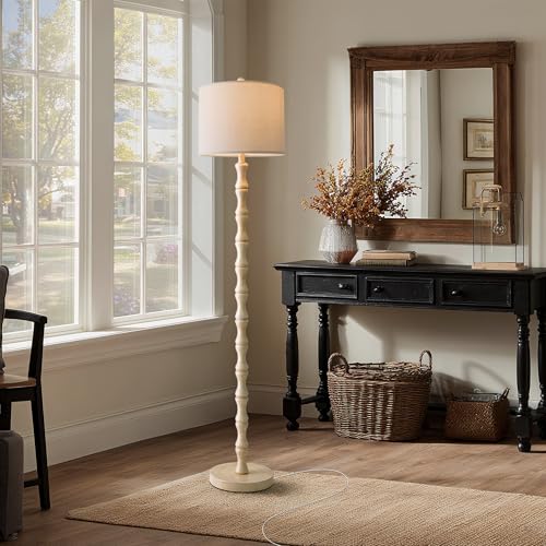 Image of BOBOMOMO 62 inch Rustic Floor Lamp, Retro Farmhouse Standing Lamp with Rotary Switch, Resin Antique White Floor Lamp for Living Room, Bedroom, Corner, Dining Room, Nursery, Cozy Home Decor