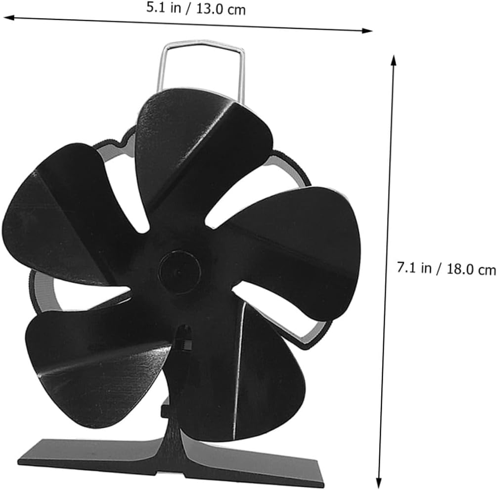 Mini 5-blade Silent Heat Powered Stove Fan, Black Metal Thermal Fireplace Fan for Home and Outdoor Use, Non-electric Warm Air Circulator