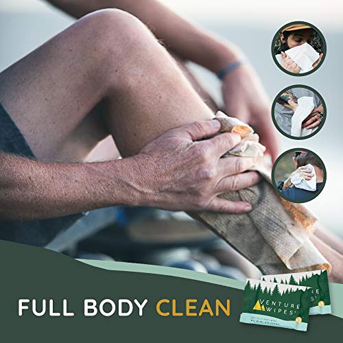 Large Body Wipes For Adults Bathing. Biodegradable With Aloe, Vitamin E And Tea Tree Oil. After Workout Shower Wipes For Men And Women. Great Camping Accessory, 25 Count Bag - Venture Wipes #TOP6