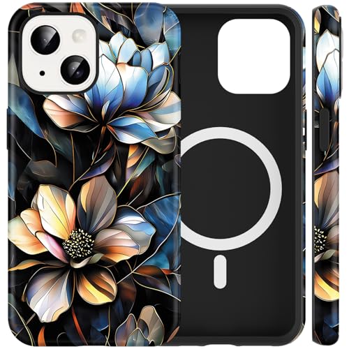 Coque iPhone 15 vitrail floral MagSafe, idée cadeau pour fille
