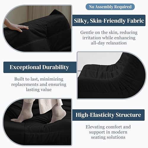 Image of Bean Bag Chair, Loveseat Fireside Chair Bean Bag Sofa for Adults, 2 Seater Bean Bag Chairs for Teens with High-Resilience Foam, Memory Foam Bean Bag for Living Room, Bedroom, Office (Suede, Black)