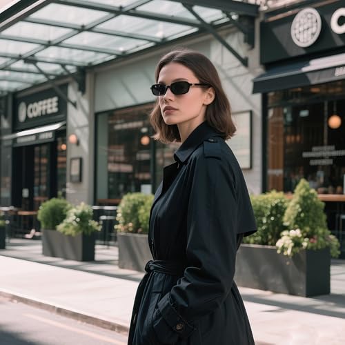 Hycredi Retro Rectangular Sunglasses for Women - Trendy Small Square Frame 90s Style Sun Narrow Glasses2