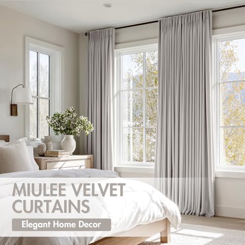 Image of MIULEE Silver Grey Blackout Velvet Curtains Drapes 108 Inch Long 52 inchx108 inch | Luxurious Bedroom Living Room Decor, Room Darkening, Thermal Insulated, Rod Pocket Design, Super Soft Fabric, Extra Long