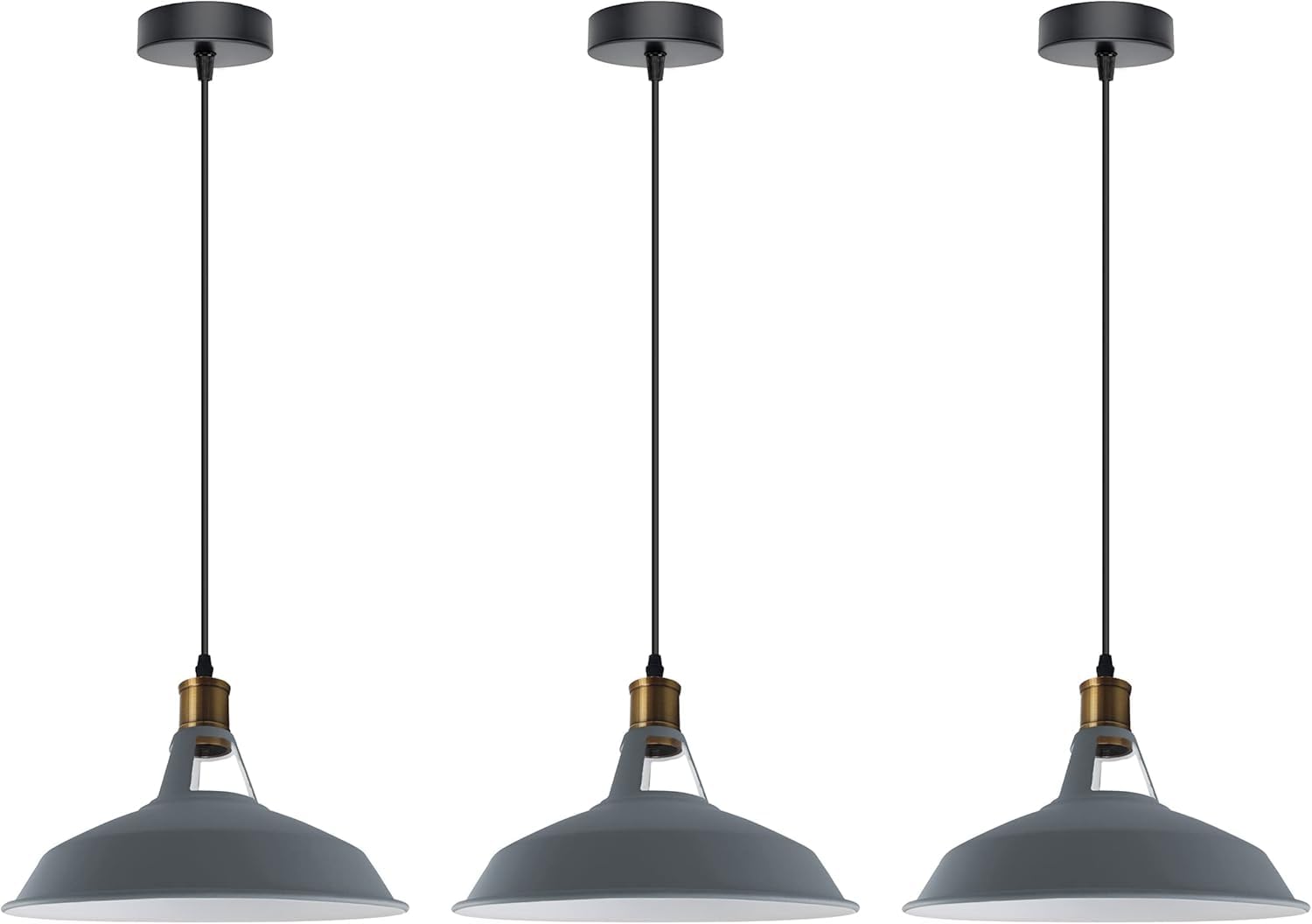 HXYSXHJUO 3PCS Vintage Retro Chandelier Industrial Pendant Ceiling Light E27 Metal Lampshade LED Fixture Loft Lamp (Gray, with Bulb)