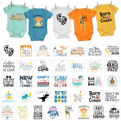 36Pcs Baby Iron on Patches for Onesies Funny Baby Boy Iron on Transfers Ready to PressBaby Shower Games Onesie Decorating Kits for DIY Crafts Baby Shower DecorationsBoy