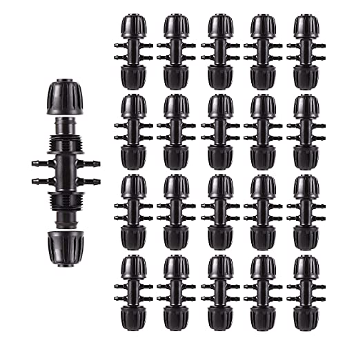 FOGWOWO Barbed Tee Irrigation Fittings 1/2 Inch to 1/4 Inch Drip-proof Fitting for Irrigation Pipe (1/2'' ID x 0.60''-0.63'' OD) 6-Way-20 PCS