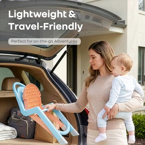 Image of R for Rabbit Jelly Bean Zippy Kids Folding Chair for 1-8 Years | Ergonomic Back Support | Lightweight & Portable | Stable Triangular Design | Indoor Outdoor Study Play Chair, Upto 40 kg (Blue Peach)
