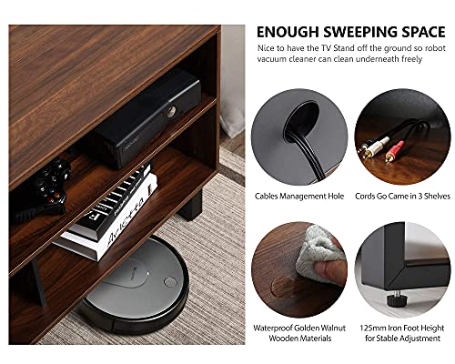 Fitueyes Tv Stand With Mount For 32-70 Inch Tvs, Entertainment Center With Wood Console Holds Up To 110 Pounds, Swivel Floor Tv Stand Mount For Living Room, Bedroom (Walnut Television Stands) #TOP3