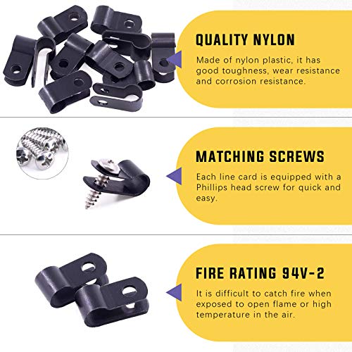 Swpeet 120 Pack Black 1/4 Inch Nylon Plastic R-Type Cable Clips Clamp Kit - Image 3