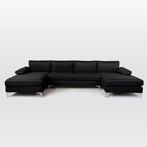 Casa Andrea Milano Moderno sofá seccional grande de tela de lino en forma de U diván doble extra ancho gris