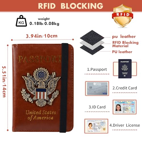 Image of Passport Holder Cover Travel Wallet and Card Slot Combo RFID Blocking Leather Family Passport Holder Travel Accessories for Men Women(Brown)