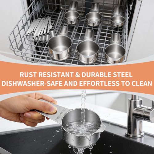 Image of Measuring Cups and Spoons Set of 20, 7 Stainless Steel Nesting Measuring Cups & 7 Spoons, 1 + Leveler & 5 Mini Measuring Spoons for Cooking & Baking