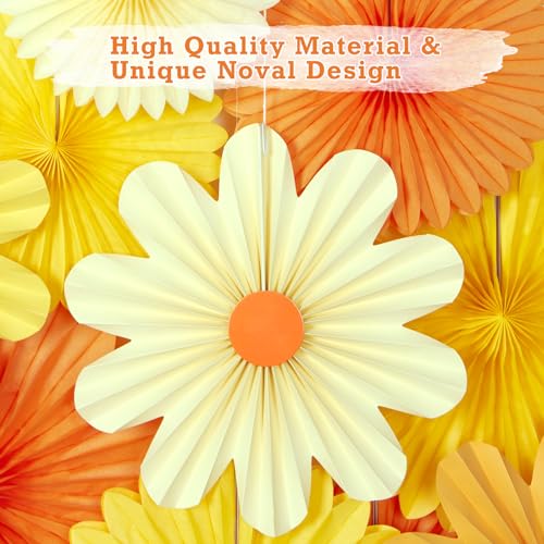 Image of 11PCS Paper Flowers Decorations for Wall Daisy Paper Fans Classroom Decoration Paper Orange Backdrop Decor Hanging Paper Fans for Birthday Baby Shower Indoor Spring Deco