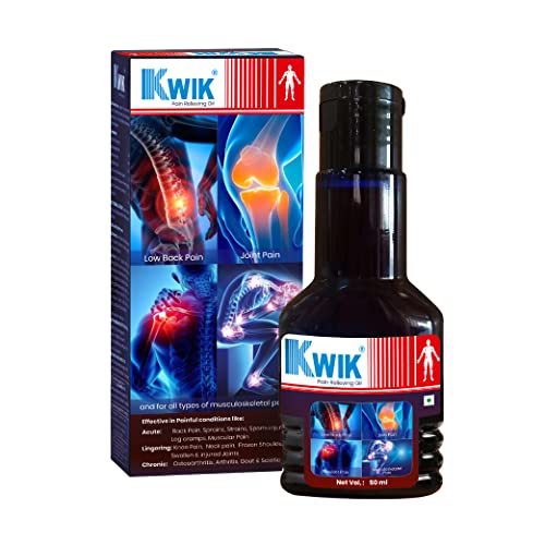 Image of OZONE KWIK Pain Relief Oil with Cinnamomum & Mahanarayan Oil | Ayurvedic Pain Relief Oil | For Joint, Back, Knee, Shoulder & Muscle pain | 50ml (Pack of 1)