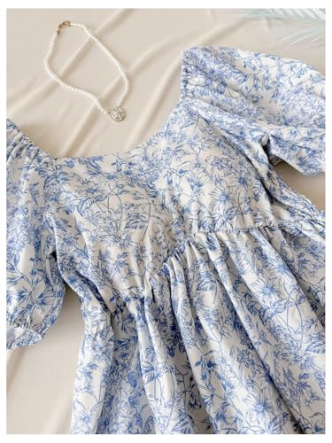 Girl's Floral Puff Short Sleeve Peplum Blouses Ruffle Hem Shirred Babydoll Shirts4