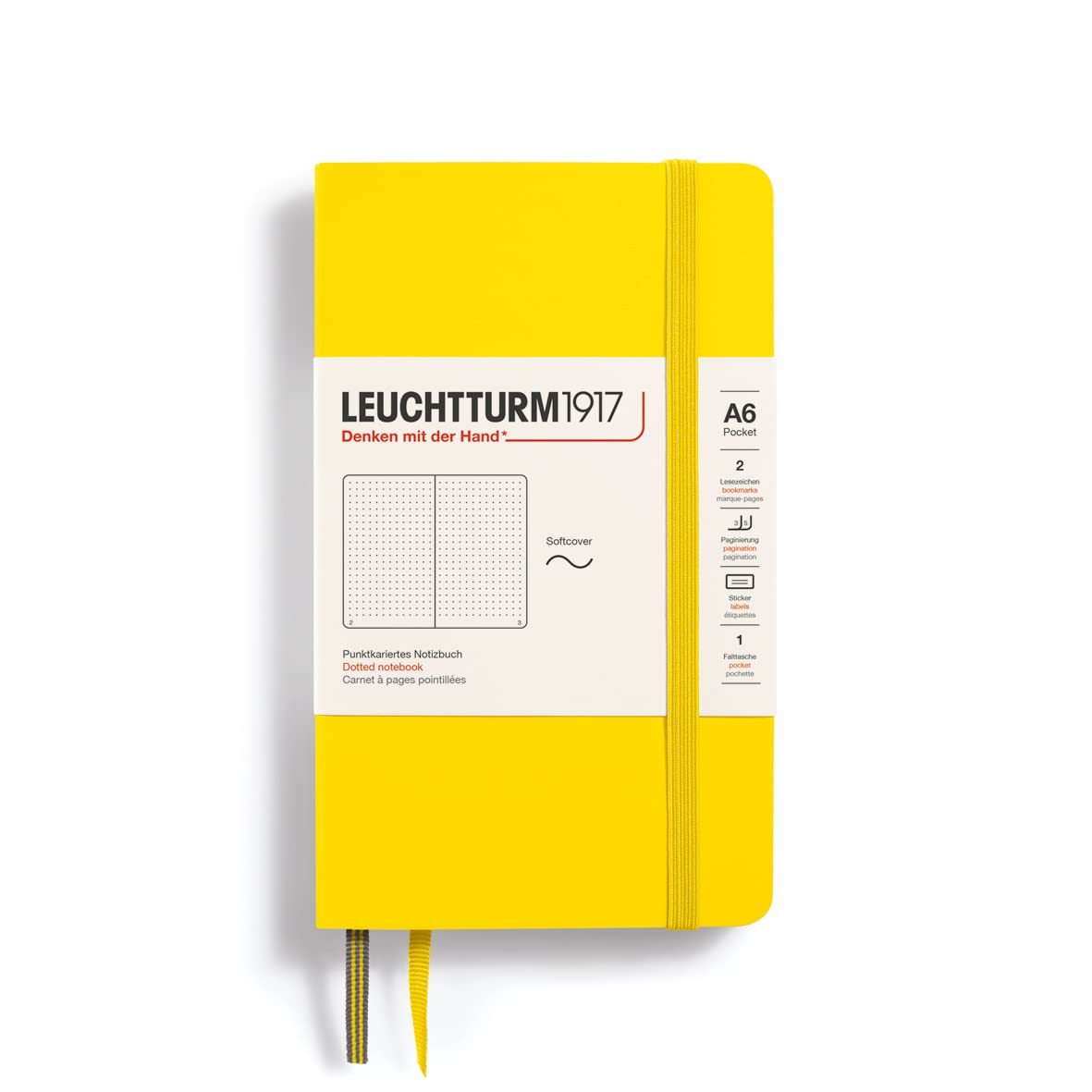 LEUCHTTURM1917 - Notebook Softcover Pocket A6-123 Numbered Pages for Writing and Journaling (Dotted, Lemon)