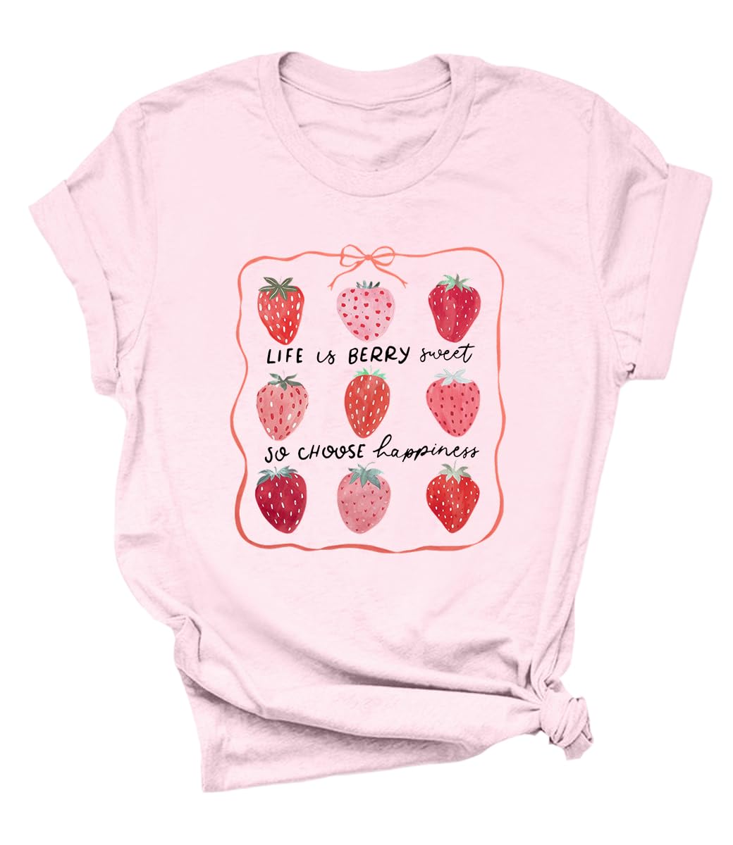 Strawberry Shirt for Women Fruit Lovers Garden Casual Summer Tee | Womens Strawberry Shirts Strawberries Print Tshirt Cottagecore Clothing Tshirt