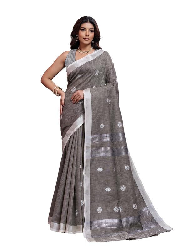 BFM Grey Linen Jacquard Saree For...