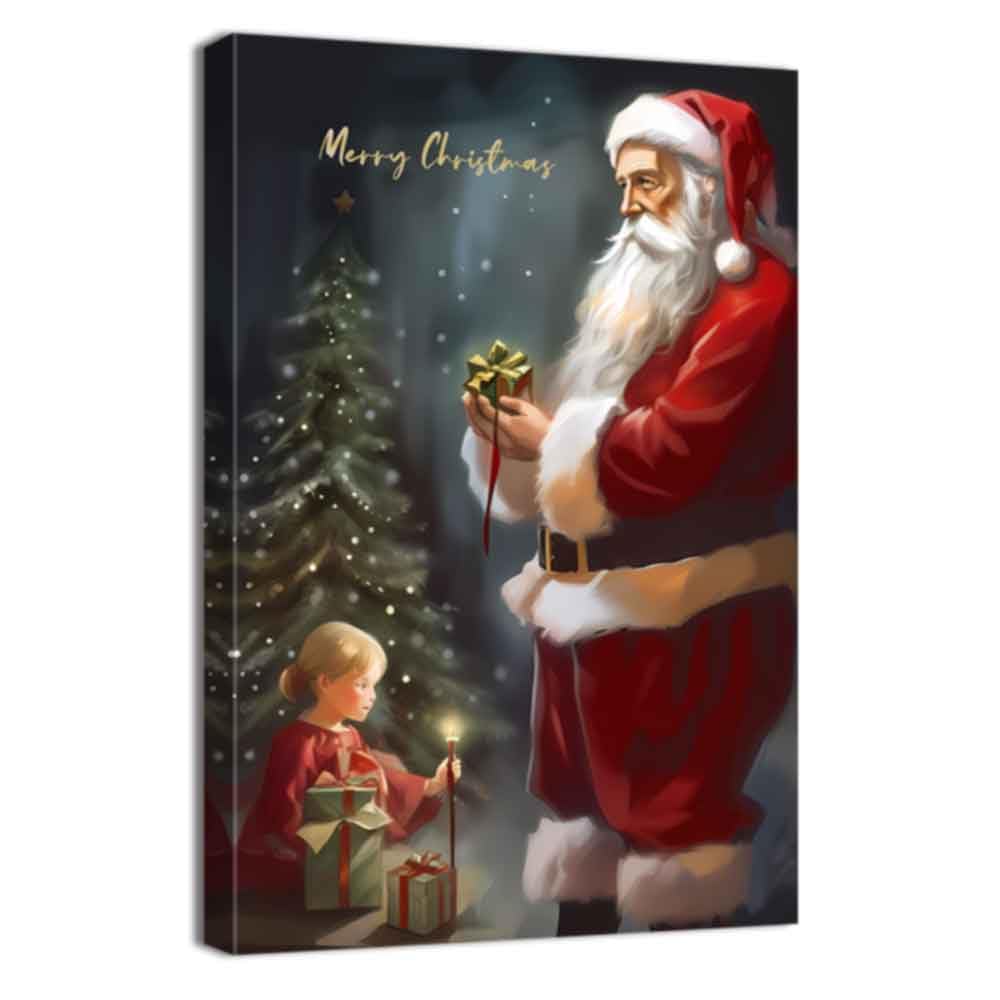 ZQQART Christmas Canvas Wall Art Santa Claus Picture Wall Decor Vintage Red Santa Poster Prints New Year Holiday Painting Decor Artwork Framed(White,24.00" x 36.00")