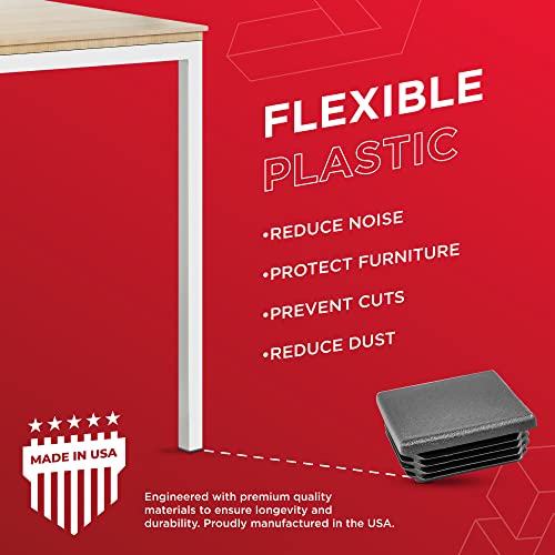 Image of Prescott Plastics 2 inch (50.8mm) Outer Perimeter Ribbed Plastic Hole Caps, Square Black Metal Tubing End Caps, Strong Furniture Leg Inserts, Impact & Weather Resistant, Made in The USA - 50 Pack