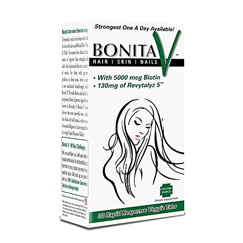 Essential Source Bonita V Vegan Hair Nails and Skin Vitamins for Women - 20 Active Ingredients Including Biotin & Revytalyz 5 - Stronger Nails, Healthy Skin, Hair Growth Vitamins - 30 Veggie Tablets